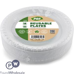 White Plastic Reusable Plates 18cm 100 Pack