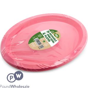 Pink Plastic Oval Plates 26cm 5 Pack