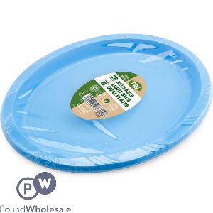 Light Blue Plastic Oval Plates 26cm 5 Pack