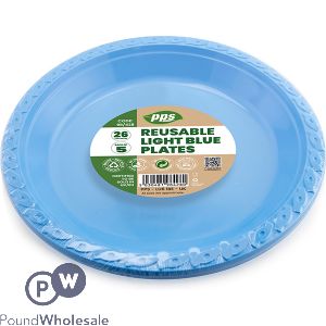 Light Blue Plastic Reusable Plates 26cm 5 Pack