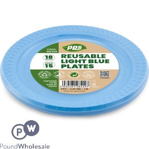 Light Blue Plastic Plates 18cm 15 Pack