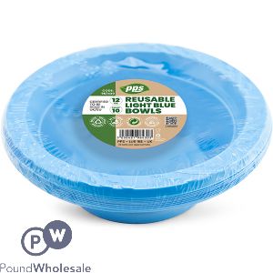 Light Blue Plastic Reusable Bowls 12oz 10 Pack