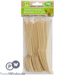 Biodegradable Wooden Cutlery 24 Pack