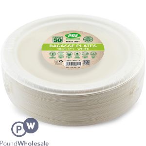 White Biodegradable Bagasse Plates 18cm 50 Pack