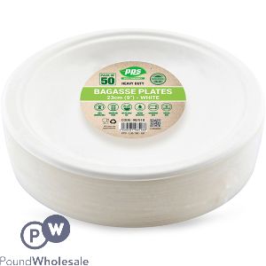 White Biodegradable Bagasse Plates 23cm 50 Pack