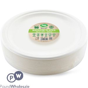 White Biodegradable Bagasse Plates 26cm 50 Pack