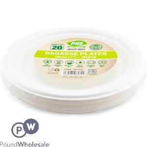 White Biodegradable Bagasse Plates 18cm 20 Pack