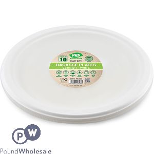 White Biodegradable Bagasse Plates 23cm 10 Pack