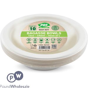 White Biodegradable Bagasse Bowls 340ml 16cm 10 Pack