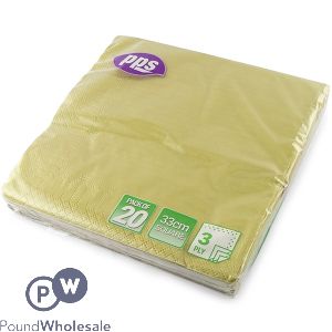 Gold 3-ply Paper Napkins 33cm 20 Pack