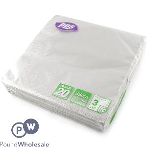 Silver 3 Ply Paper Napkins 33cm 20 Pack