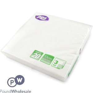 White 3 Ply Paper Napkins 33cm 20 Pack