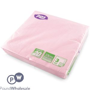 Pink 3 Ply Paper Napkins 33cm 20 Pack