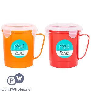 Microwave Soup Mug W/Lid 600ml Assorted Colours