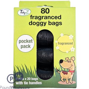 Tidyz Pocket Fragrance Doggy Bags With Tie Handles 80 Pack
