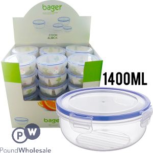 BAGER CLICK & LOCK ROUND FOOD STORAGE CONTAINER 1400ML CDU