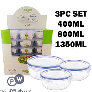 Bager Click & Lock Round Food Storage Container Set 3pc Cdu