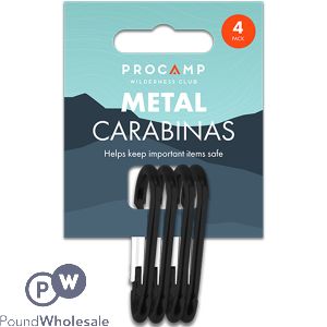 Procamp Black Metal Carabiner Clips 4 Pack