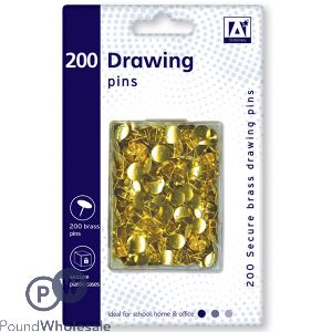 Gold Drawing Pins In Plastic Case 200pc 