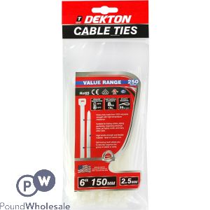 Dekton 250 Piece 2.5mm X 150mm White Cable Ties