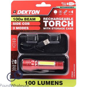 Dekton 100m Beam Rechargeable Torch with Storage Case