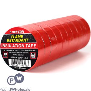 Dekton Red Flame Retardant Insulation Tape 19mm X 20m 10 Pack