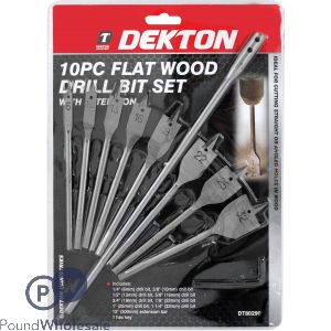 Dekton 10pc Flat Wood Drill Bit Set