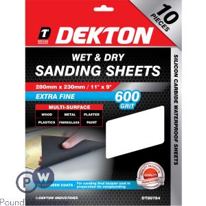 Dekton Extra Fine 600 Grit Wet & Dry Sanding Sheets 10 Pack