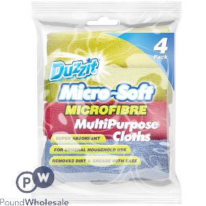 Duzzit Micro-soft Microfibre Multipurpose Cloths 4 Pack