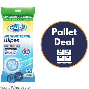 Duzzit Clean &amp; Fresh Biodegradable Anti-Bacterial Wipes 50 Pack Pallet Deal