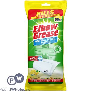 Elbow Grease Lemon Fresh Antibacterial Wipes 80 Pack