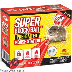 Doff Super Pre-Baited Block Bait Mouse Station 2 Pack