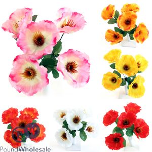 Wild Poppy Bush Artificial Flower Stems 5pc Assorted Colours