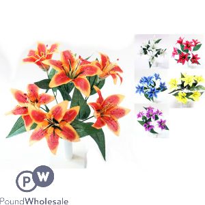Tiger Lily Bush Artificial Flowers 5pc Assorted Colours