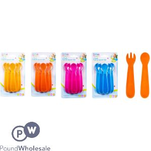 First Steps 6 Piece Spoon And Fork Set 4 Assorted Colours