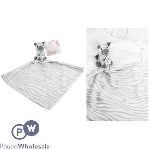 Hugs & Kisses Grey Zebra Baby Comforter 30cm X 30cm