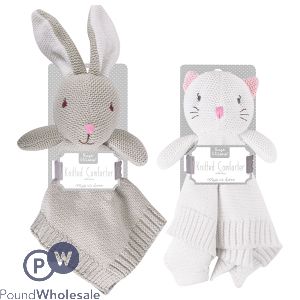 Hugs & Kisses Knitted Bunny & Cat Comforter Assorted 30cm X 30cm