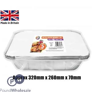 DID Deep Foil Roasting Containers &amp; Lids 5 Pack 32cm x 26cm x 7cm