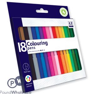 Fibre Tips Colouring Pens Assorted Colours 18 Pack