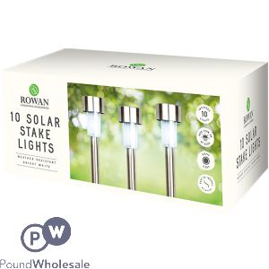 Rowan Solar Metallic Bright White Stake Lights 10 Pack