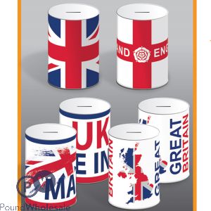Union Jack & St Georges Flag Assorted Money Tins 150mm X 100mm