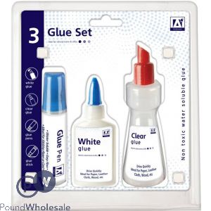 A* Stationery White & Clear Glue Set 3pc