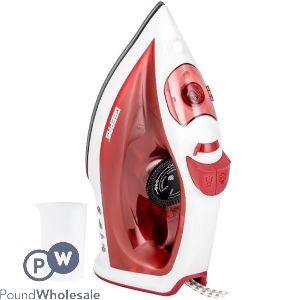 Geepas White &amp; Red Non-Stick Adjustable Temperature Steam Iron 1800W