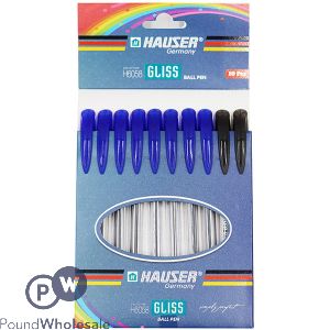 Hauser Gliss Black & Blue Premium Ball Pens 10 Pack