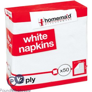 Homemaid Kitchenware 2-Ply White Napkins 50 Pack