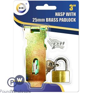 DID 3" Hasp With 25mm Brass Padlock Set