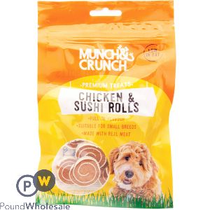 Munch &amp; Crunch Chicken &amp; Sushi Rolls Dog Treats 70g Expired