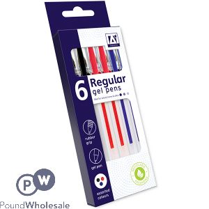 Regular Gel Pens Black, Red &amp; Blue 6 Pack