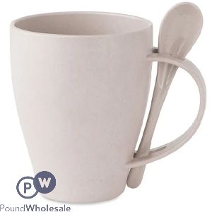 Bamboo PP White Coffee Mug With Spoon 300ml