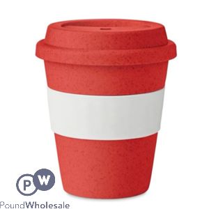 Bamboo Pp Red Travel Mug Tumbler With Silicone Lid & Grip 350ml